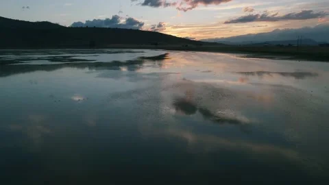 Drone shot of lake at sunset. Stock Footage 215142762