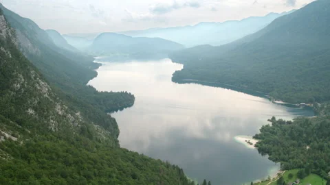 Drone Shot Of Lake Surrounded With Mountains Stock Footage 135568458