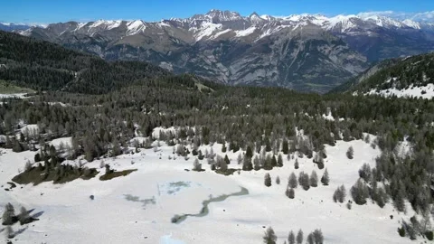 Drone shot large mountain with snow Stock Footage 273696804