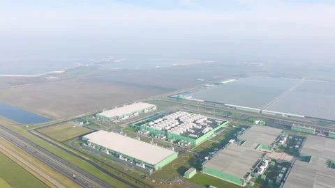 Drone shot of a large scale data center facility in a modern technology park. Stock Footage 336977648