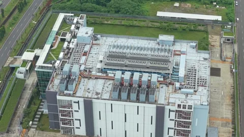 Drone shot of a large scale search engine data center facility in Jakarta Stock Footage 327852584