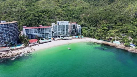 Drone Shot of Las Gemelas Beach. Puerto Vallarta, Mexico Stock Footage 280134302