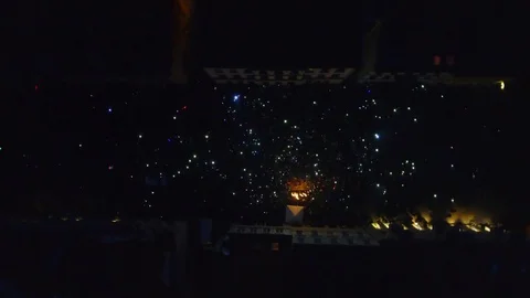 Drone shot of the Laser stage lights and spot lights concert - 5 Vídeo Stock 73890300