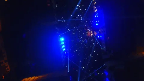 Drone shot of the Laser stage lights and spot lights concert - 4 Stock Footage 73890412
