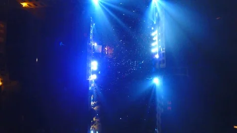 Drone shot of the Laser stage lights and spot lights concert - 3 Stock Footage 73890637
