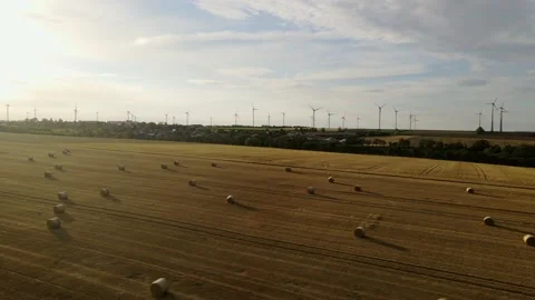 Drone shot of a late summer fields of hay rolls Stock Footage 224554111