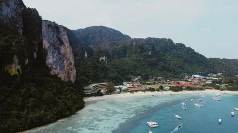 Drone Shot leaving Thailand Phi Phi Island Bay Area Stock Footage 233112922