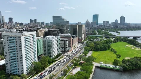 Drone shot of Lederman Park and surrounding apartment complexes in Boston, Stock Footage 260870822