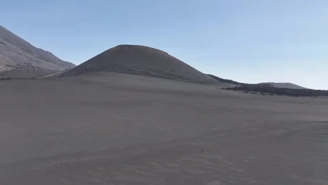 Drone Shot of Lifeless Landscape Under Volcano, Dust and Lava Fields on Fogo Stock Footage 342611669