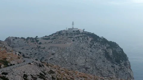 Drone shot of the lighthouse on the edge of the island of Palma de Mallorca Stock Footage 119440718