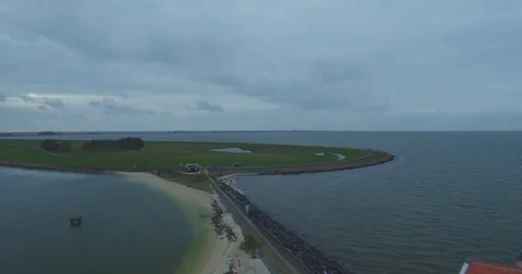 Drone shot of lighthouse in marken. Aerial shot with drone round a lighthouse Video stock 70895005