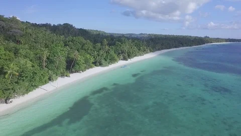 Drone shot of long pristine white sand beach at Kei islands, Indonesia Stock Footage 81706527