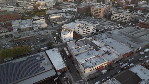 Drone shot looking down at warehouses in Long Island City, Queens 스톡 동영상 254111958