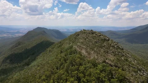 Drone shot looking at the peak of Cathedral Ranges Victoria Stock Footage 312098736