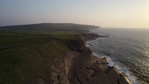 Drone Shot of Loop Head Peninsula, Irish Coast on Atlantic Ocean on Golden Hour Stock Footage 344277633