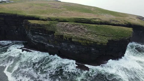 Drone Shot, Loop Head Peninsula Headland, Ireland. Rock Stack, Cliffs and Eire Video stock 345039993