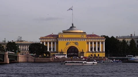 Drone shot, low angle. Admiralty building in St. Petersburg Stock Footage 126561410