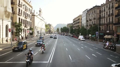 Drone shot low angle. Street in Barcelona, Spain. Famous travel  destination.  Stock Footage 222204043