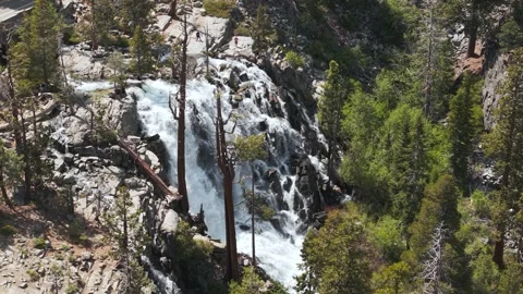 Drone Shot of Lower Eagle Falls Above Emerald Bay and Lake Tahoe USA on Sunny 스톡 동영상 314636163