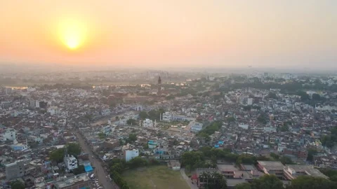 Drone shot of Lucknow city, capturing the grandeur of Jama Masjid and Chota Stock Footage 299258969