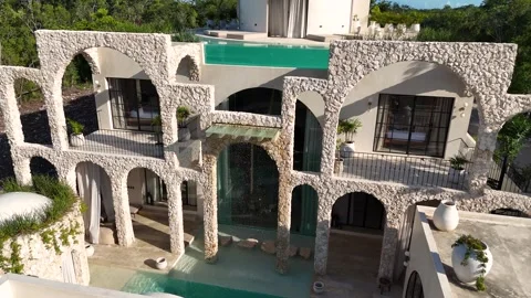 Drone Shot of Luxury Tropical Mansion, Modern Upscale Villa With Swimming Pools Vídeo Stock 307983053
