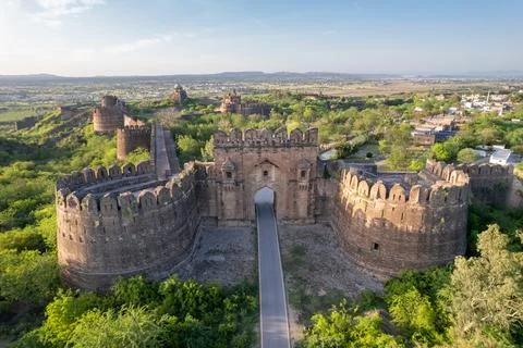 Drone shot of the main gate of the Rohtas fort Punjab Pakistan. Stock Photos
