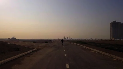 Drone Shot of man Running Video stock 93244688