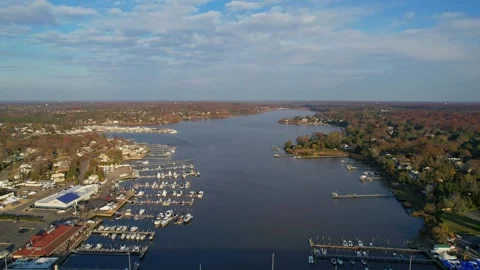 Drone shot of the Manasquan River Stock Footage 221516627