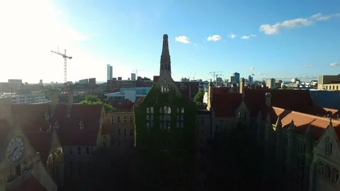 Drone shot of Manchester city, England Stock Footage