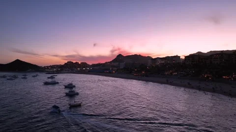 Drone Shot Of Marvelous Wide Bay In Los Cabos Baja California At Sunset, Mexico Stock Footage 332390940