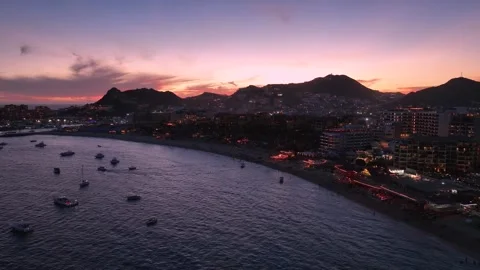 Drone Shot Of Marvelous Wide Bay In Los Cabos Baja California At Sunset, Mexico Stock Footage 332391664