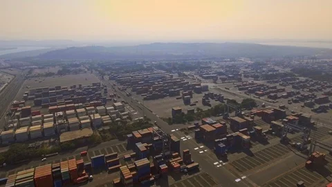 Drone Shot Of Massive Container Port. Jawaharlal Nehru Port Navi Mumbai Stock Footage 93932290