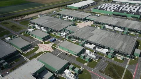 Drone Shot of Massive Data Center Campus in Eemshaven, Netherlands 動画素材 314637591