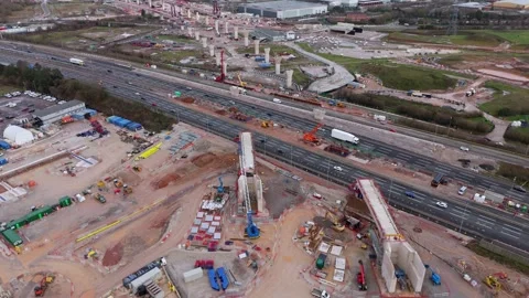 Drone shot of the massive High Speed 2 railway infrastructure project showing Stock Footage 340269109