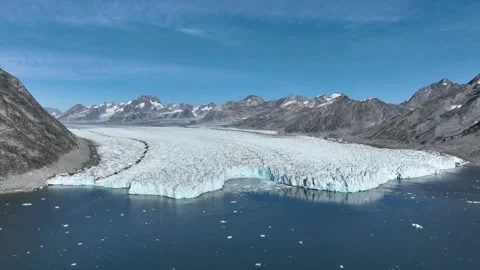Drone shot of massive Knud Rasmussen Glacier in East Greenland Stock Footage 332366650
