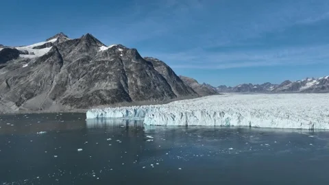 Drone shot of massive Knud Rasmussen Glacier in East Greenland Video stock 332366948