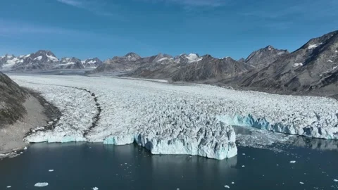 Drone shot of massive Knud Rasmussen Glacier in East Greenland Stock-Footage 332366991