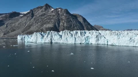 Drone shot of massive Knud Rasmussen Glacier in East Greenland Video stock 332367828
