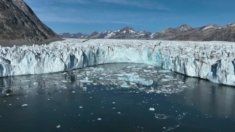 Drone shot of massive Knud Rasmussen Glacier in East Greenland Stock-Footage 332367999