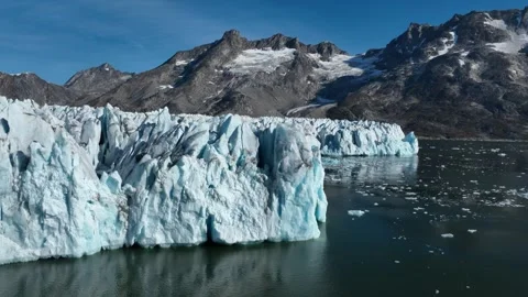 Drone shot of massive Knud Rasmussen Glacier in East Greenland Stock Footage 332368236