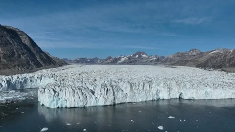 Drone shot of massive Knud Rasmussen Glacier in East Greenland Video stock 332368455