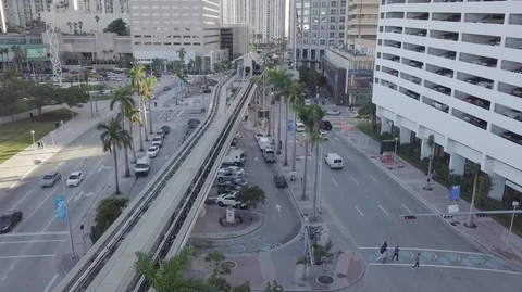Drone Shot Of Metromover Tracks Financial District Stock Footage