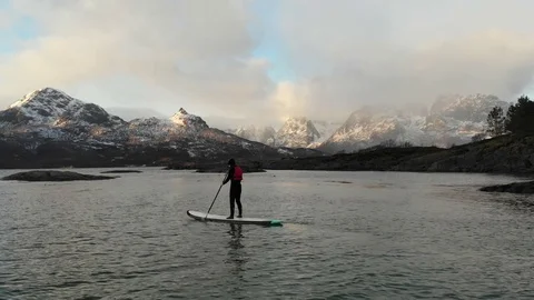 Drone shot in middle of incredible and beautiful norwegian fjord in kayak 库存影片 126528873
