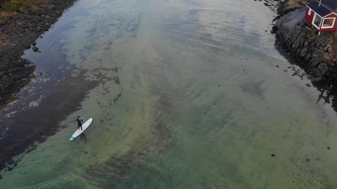 Drone shot in middle of incredible and beautiful norwegian fjord in kayak Video stock 126529758