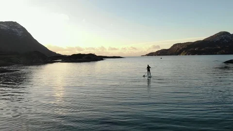 Drone shot in middle of incredible and beautiful norwegian fjord in kayak 스톡 동영상 126530219