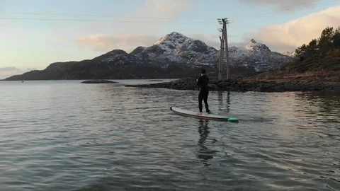 Drone shot in middle of incredible and beautiful norwegian fjord in kayak Video stock 126530786