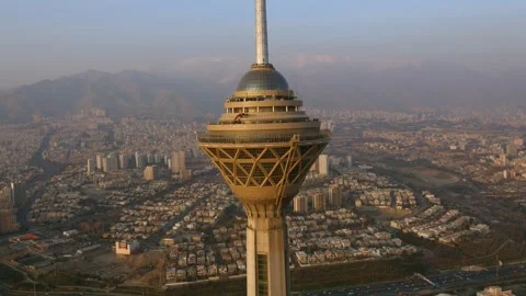 Drone Shot of Milad Tower in Tehran Stock Footage 335887454