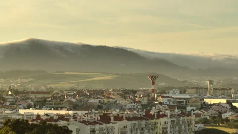 Drone shot of mist coming down from Sintra Mountain Stock Footage 188510375