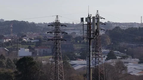 Drone shot of mobile communications tower. 5g and 6g network Stock Footage 335889005