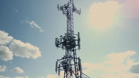 Drone shot on Mobile Tower installation. Cell site and Telecom Base Station. Stock Footage 252142416
